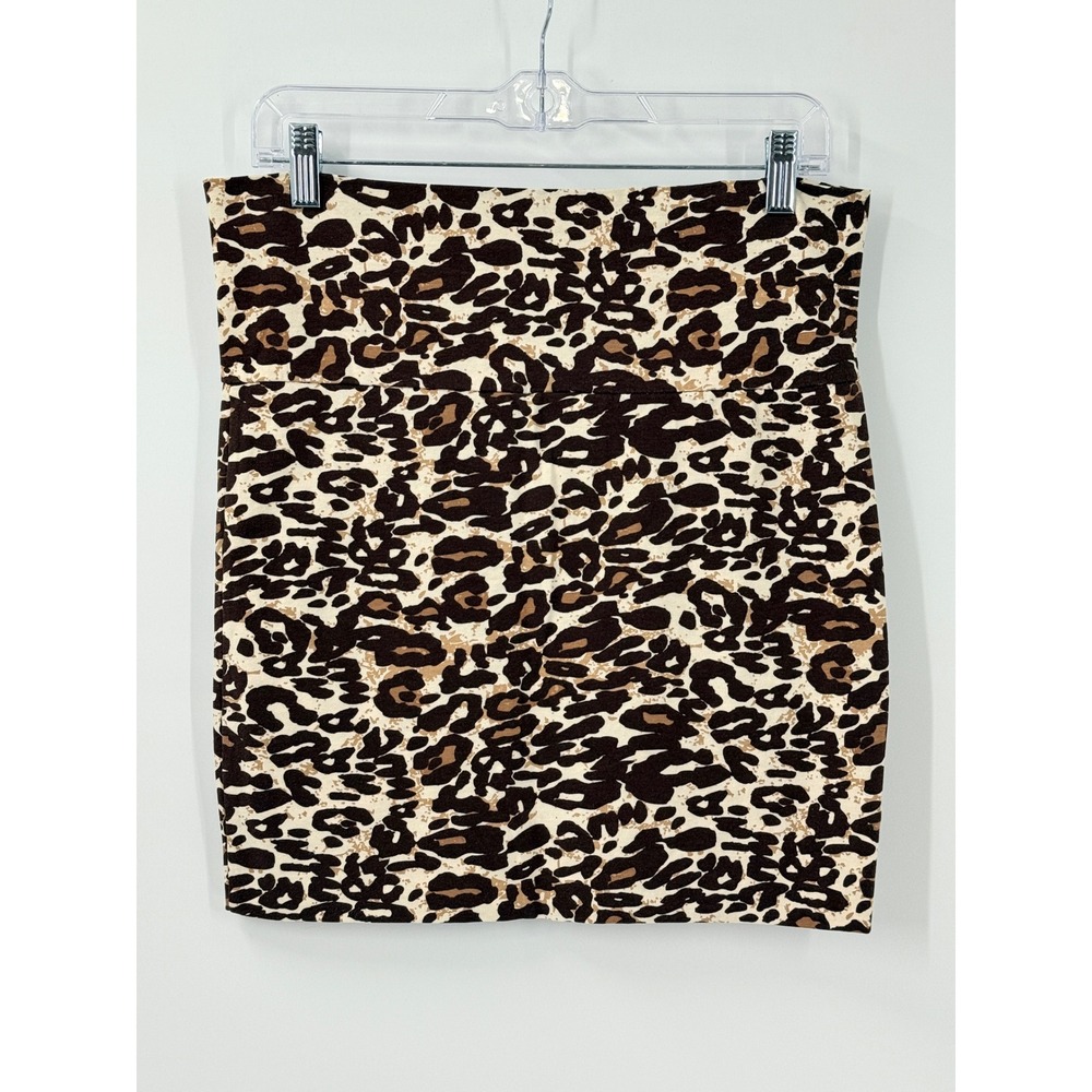 \vtg y2k 90s Mini Skirt Womens sz L Leopard Animal print Stretch Bodycon club